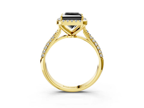 Yellow gold Fancy Black Princess Cut Halo Diamond Ring with Pavé Band_3