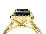 Yellow gold Fancy Black Princess Cut Halo Diamond Ring with Pavé Band_4