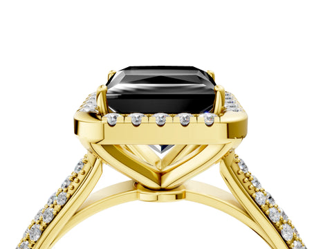 Yellow gold Fancy Black Princess Cut Halo Diamond Ring with Pavé Band_4