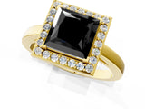 Yellow gold Fancy Black Princess Cut Halo Diamond Ring with Solitaire Band and Prong Setting_1