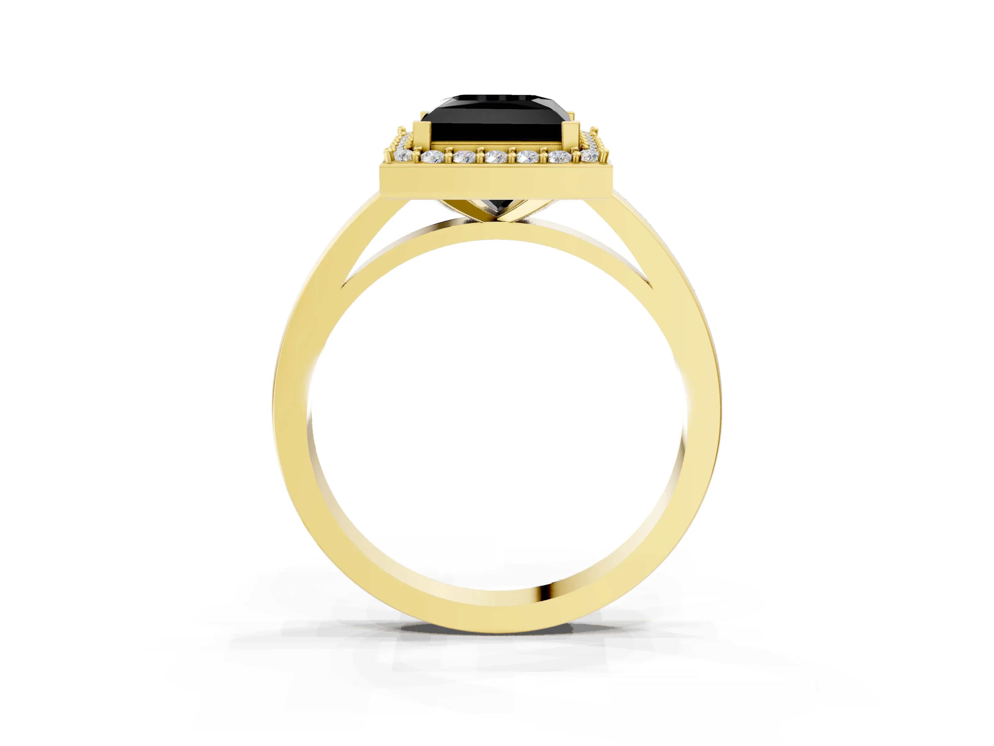 Yellow gold Fancy Black Princess Cut Halo Diamond Ring with Solitaire Band and Prong Setting_3