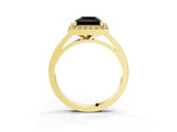 Yellow gold Fancy Black Princess Cut Halo Diamond Ring with Solitaire Band and Prong Setting_3