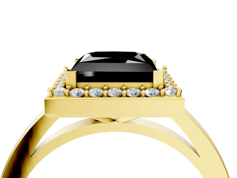 Yellow gold Fancy Black Princess Cut Halo Diamond Ring with Solitaire Band and Prong Setting_4