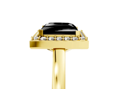 Yellow gold Fancy Black Princess Cut Halo Diamond Ring with Solitaire Band and Prong Setting_5