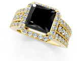 Yellow gold Fancy Black Princess Cut Halo Diamond Ring with Split Shank and Four-Prong Setting_1
