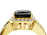 Yellow gold Fancy Black Princess Cut Halo Diamond Ring with Split Shank and Four-Prong Setting_4