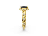 Yellow gold Fancy Black Princess Cut Halo Diamond Solitaire with Filigree Band and Four-Prong Setting_14