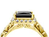 Yellow gold Fancy Black Princess Cut Halo Diamond Solitaire with Filigree Band and Four-Prong Setting_16