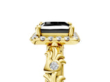 Yellow gold Fancy Black Princess Cut Halo Diamond Solitaire with Filigree Band and Four-Prong Setting_17