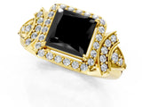 Yellow gold Fancy Black Princess Cut Halo Diamond Split Shank Engagement Ring with Four-Prong Setting_1
