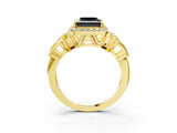 Yellow gold Fancy Black Princess Cut Halo Diamond Split Shank Engagement Ring with Four-Prong Setting_3