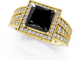 Yellow gold Fancy Black Princess Cut Halo Diamond Split Shank Ring with Prong Setting_1