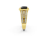 Yellow gold Fancy Black Princess Cut Halo Diamond Split Shank Ring with Prong Setting_2