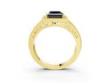 Yellow gold Fancy Black Princess Cut Halo Diamond Split Shank Ring with Prong Setting_3