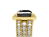 Yellow gold Fancy Black Princess Cut Halo Diamond Split Shank Ring with Prong Setting_5