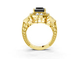 Yellow gold Fancy Black Princess Cut Halo Milgrain Diamond Engagement Ring with Leaf Band and Four-Prong Setting_3