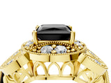 Yellow gold Fancy Black Princess Cut Halo Milgrain Diamond Engagement Ring with Leaf Band and Four-Prong Setting_4