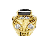 Yellow gold Fancy Black Princess Cut Halo Milgrain Diamond Engagement Ring with Leaf Band and Four-Prong Setting_5