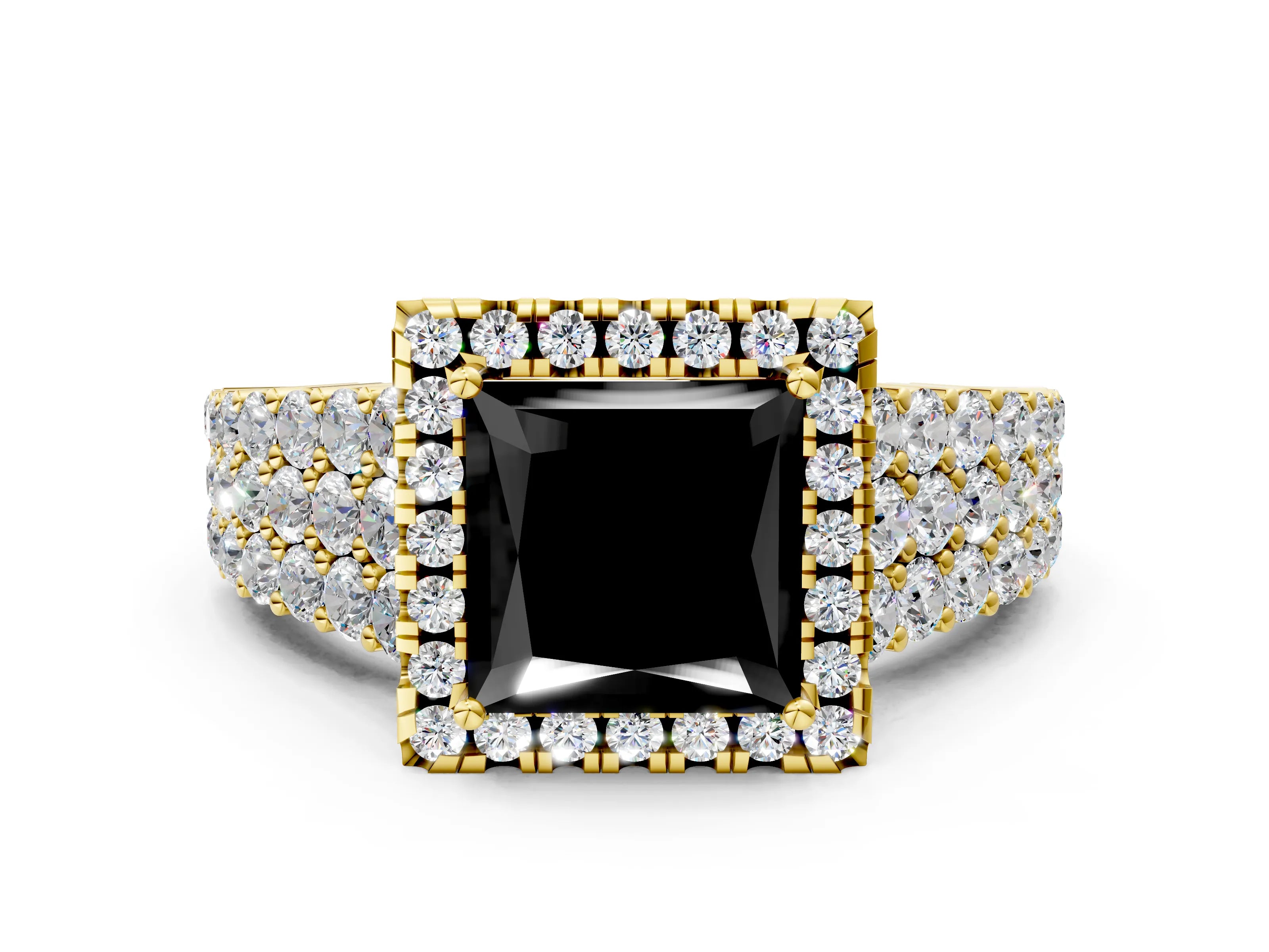 Yellow gold Fancy Black Princess Cut Halo Pavé Diamond Engagement Ring with Split Shank and Four-Prong Setting_3