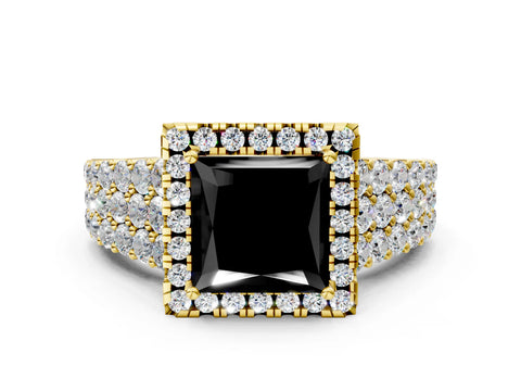 Yellow gold Fancy Black Princess Cut Halo Pavé Diamond Engagement Ring with Split Shank and Four-Prong Setting_3
