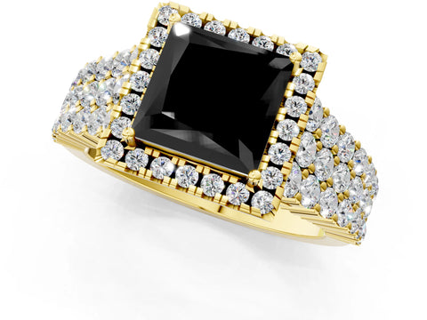 Yellow gold Fancy Black Princess Cut Halo Pavé Diamond Engagement Ring with Split Shank and Four-Prong Setting_4