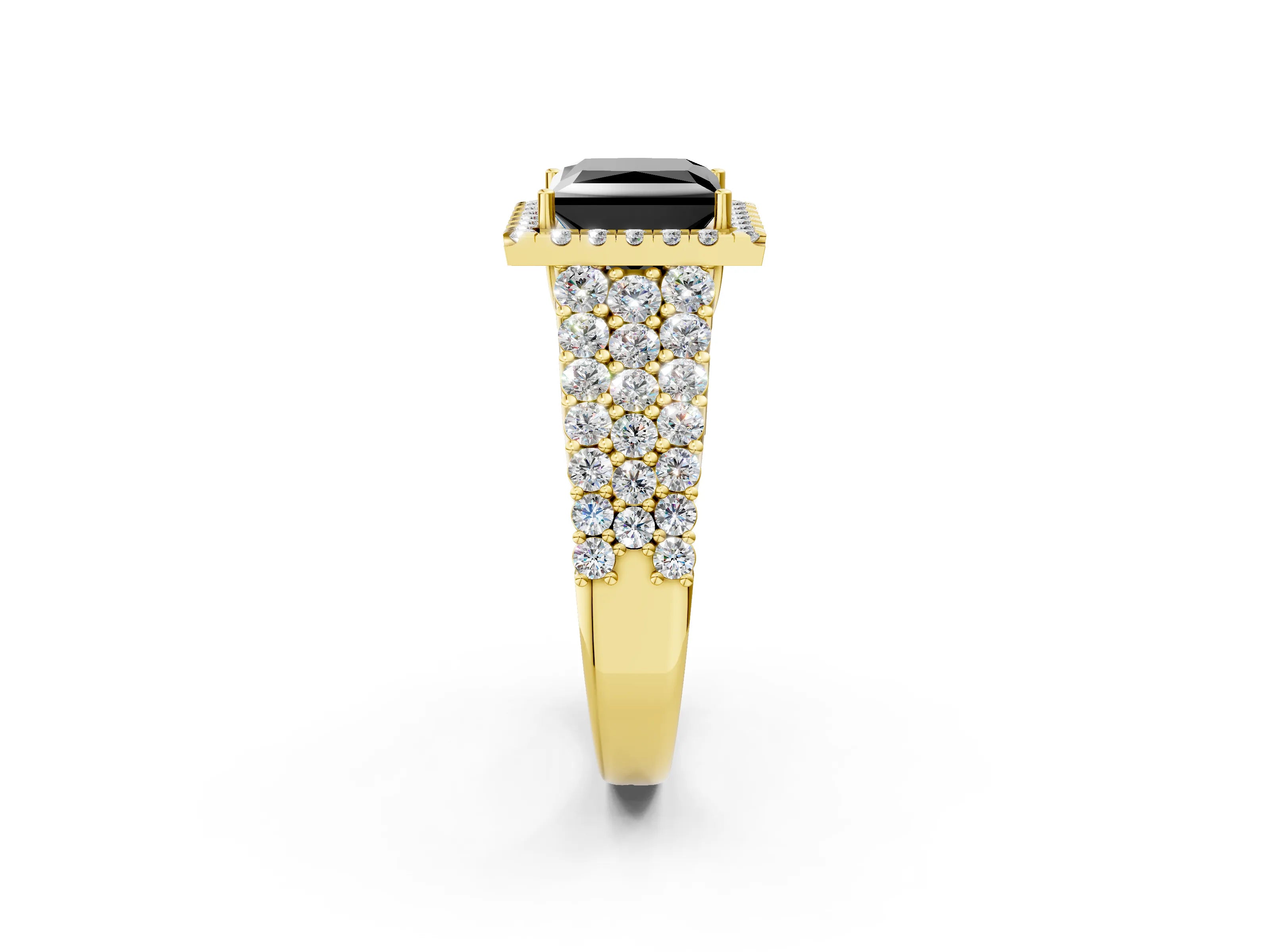 Yellow gold Fancy Black Princess Cut Halo Pavé Diamond Engagement Ring with Split Shank and Four-Prong Setting_5