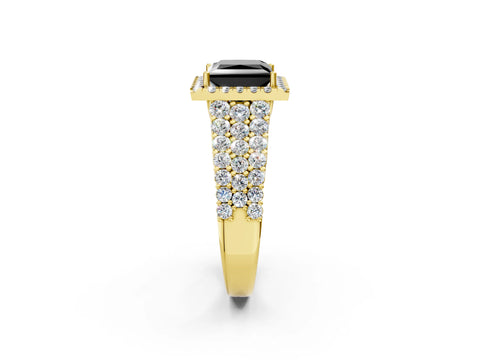 Yellow gold Fancy Black Princess Cut Halo Pavé Diamond Engagement Ring with Split Shank and Four-Prong Setting_5
