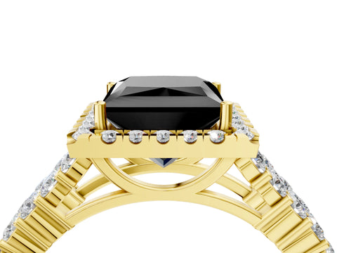Yellow gold Fancy Black Princess Cut Halo Pavé Diamond Engagement Ring with Split Shank and Four-Prong Setting_7