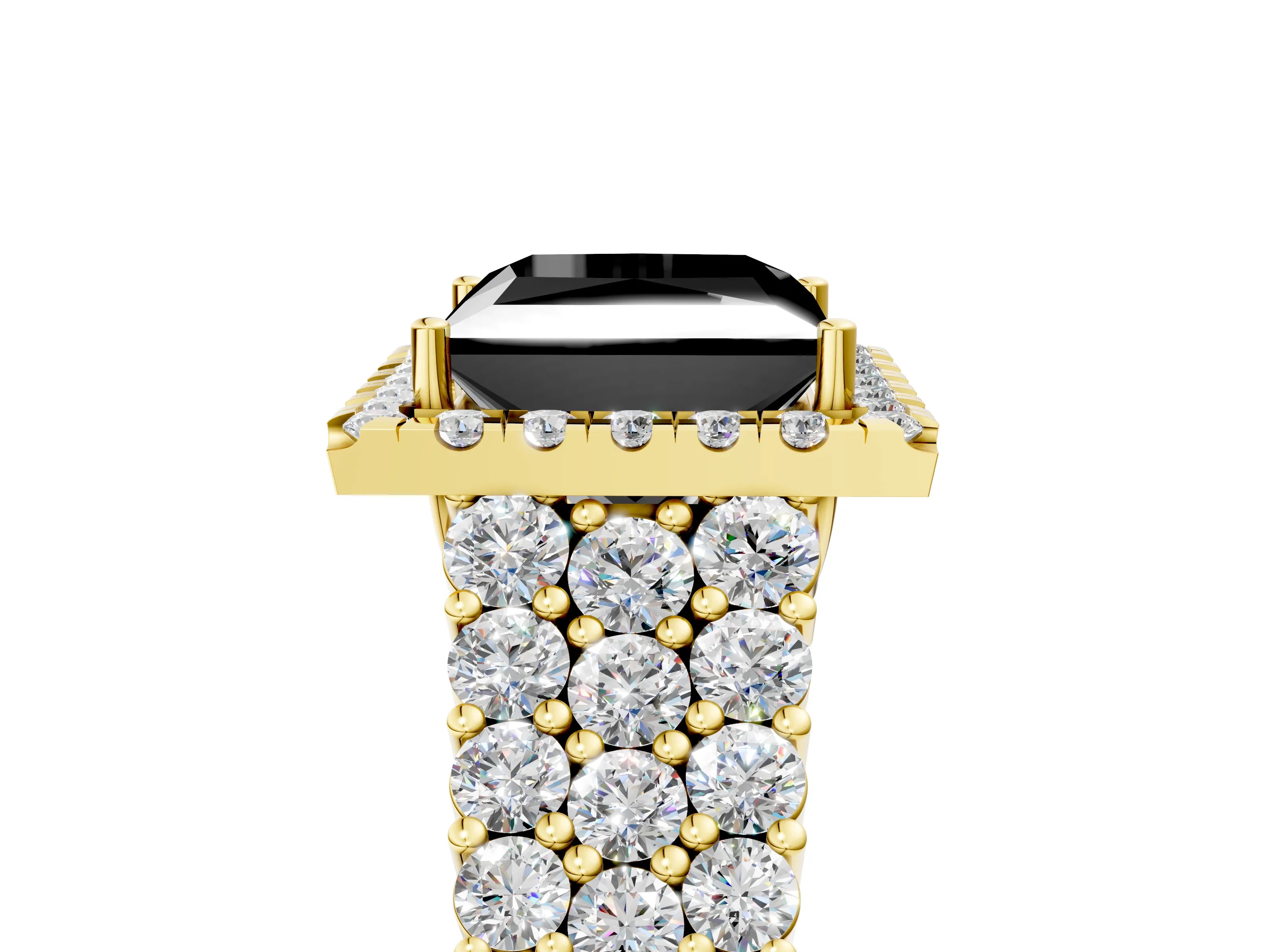 Yellow gold Fancy Black Princess Cut Halo Pavé Diamond Engagement Ring with Split Shank and Four-Prong Setting_8