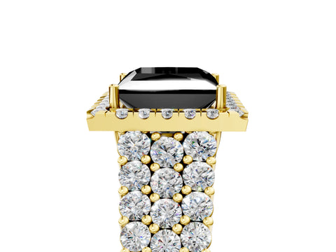 Yellow gold Fancy Black Princess Cut Halo Pavé Diamond Engagement Ring with Split Shank and Four-Prong Setting_8