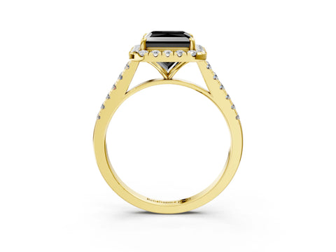 Yellow gold Fancy Black Princess Cut Halo Pave Diamond Engagement Ring with Four-Prong Setting_3