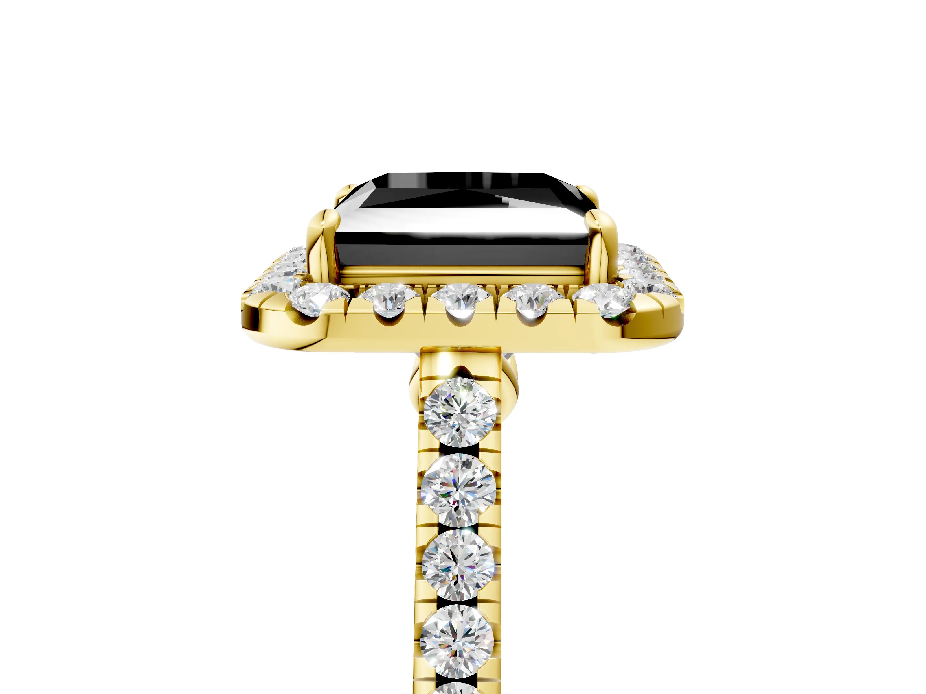 Yellow gold Fancy Black Princess Cut Halo Pave Diamond Engagement Ring with Four-Prong Setting_5