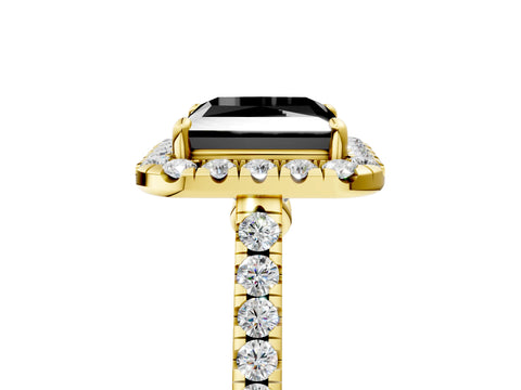 Yellow gold Fancy Black Princess Cut Halo Pave Diamond Engagement Ring with Four-Prong Setting_5