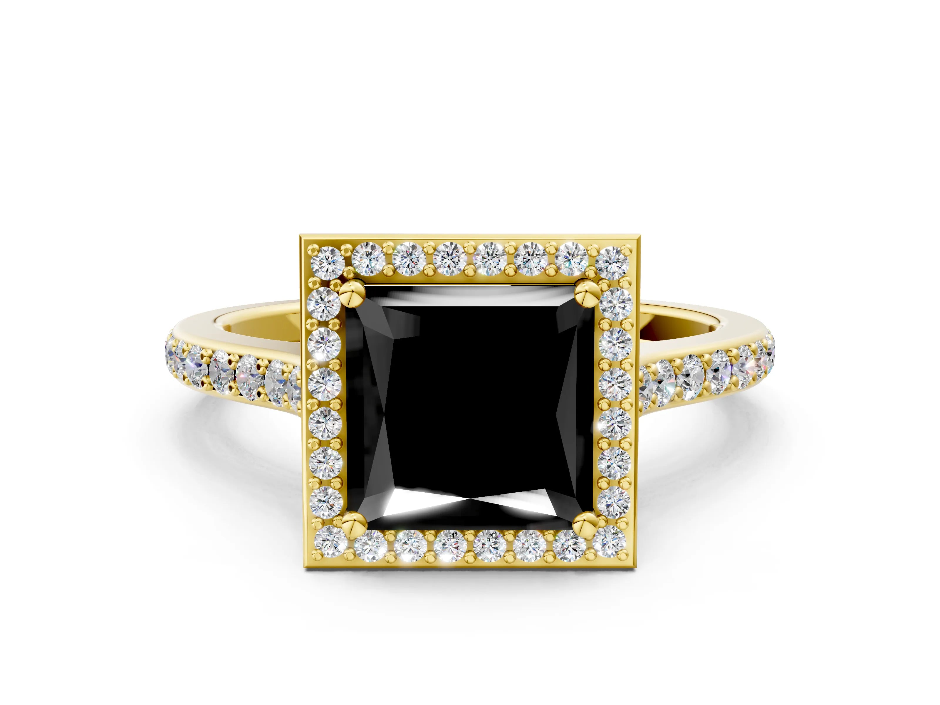 Yellow gold Fancy Black Princess Cut Halo Round Diamond Pavé Band with Four-Prong Setting_3