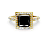 Yellow gold Fancy Black Princess Cut Halo Round Diamond Pavé Band with Four-Prong Setting_3