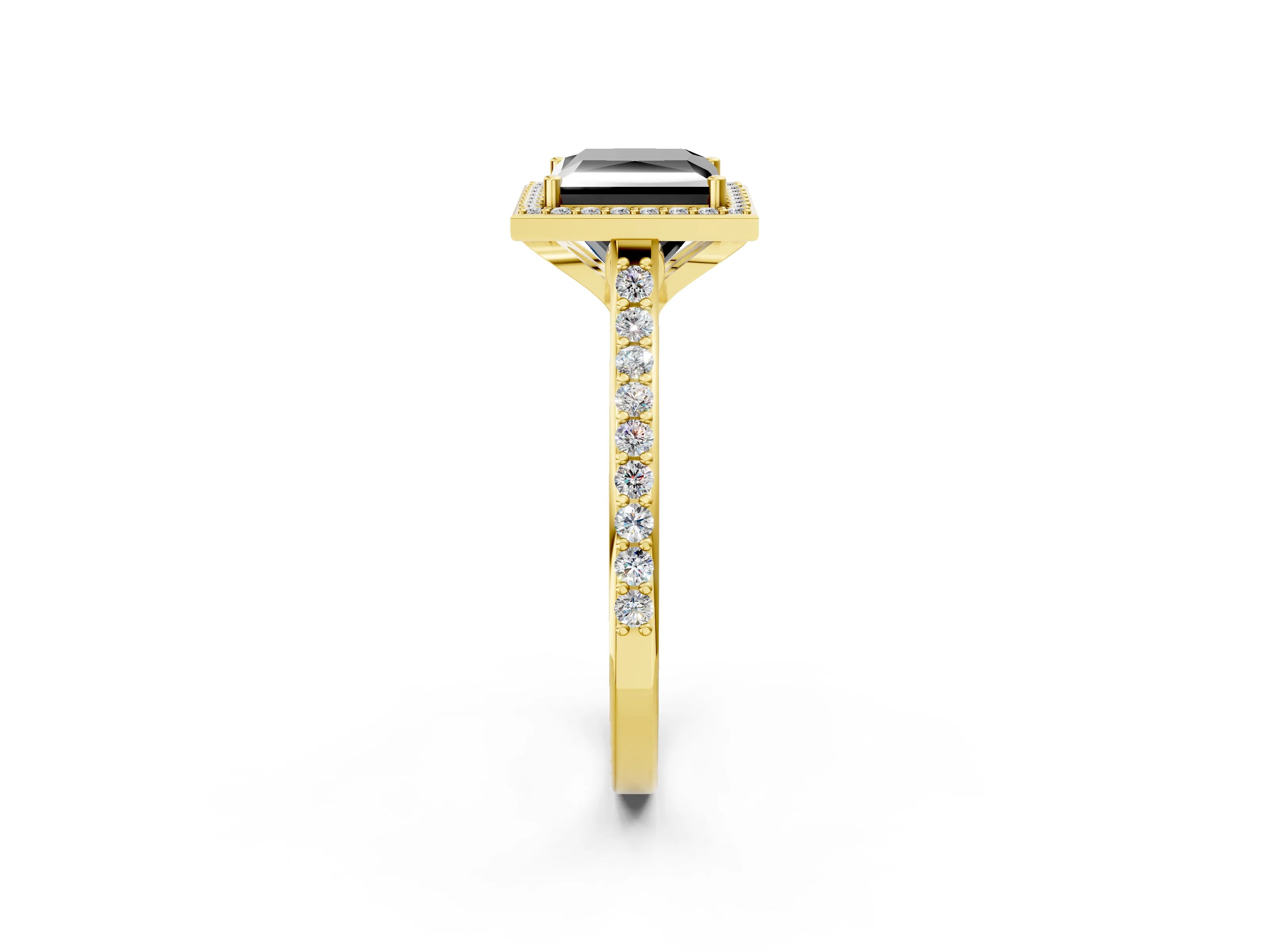 Yellow gold Fancy Black Princess Cut Halo Round Diamond Pavé Band with Four-Prong Setting_5
