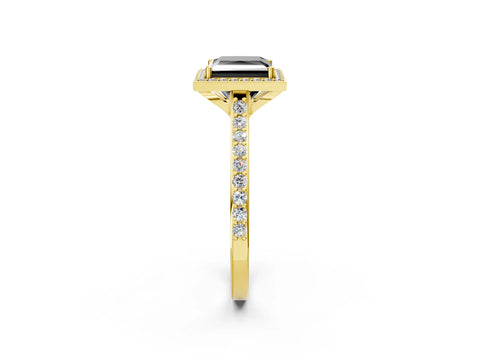 Yellow gold Fancy Black Princess Cut Halo Round Diamond Pavé Band with Four-Prong Setting_5