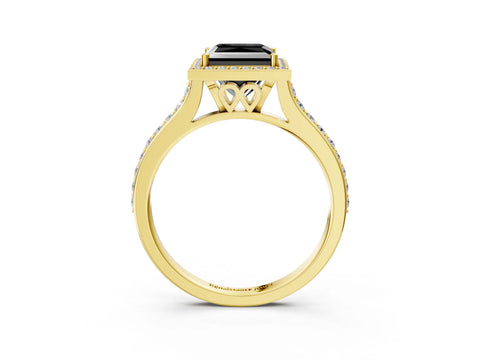 Yellow gold Fancy Black Princess Cut Halo Round Diamond Pavé Band with Four-Prong Setting_6