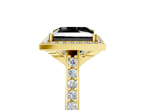 Yellow gold Fancy Black Princess Cut Halo Round Diamond Pavé Band with Four-Prong Setting_8