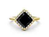 Yellow gold Fancy Black Princess Cut Halo Round Diamond Solitaire Engagement Ring with Pave Band and Four-Prong Setting_12
