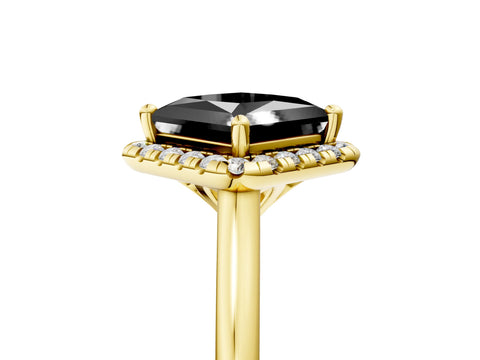 Yellow gold Fancy Black Princess Cut Halo Round Diamond Solitaire Engagement Ring with Pave Band and Four-Prong Setting_17