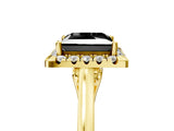 Yellow gold Fancy Black Princess Cut Halo Round Diamond Solitaire Ring with Pavé Band and Four-Prong Setting_18