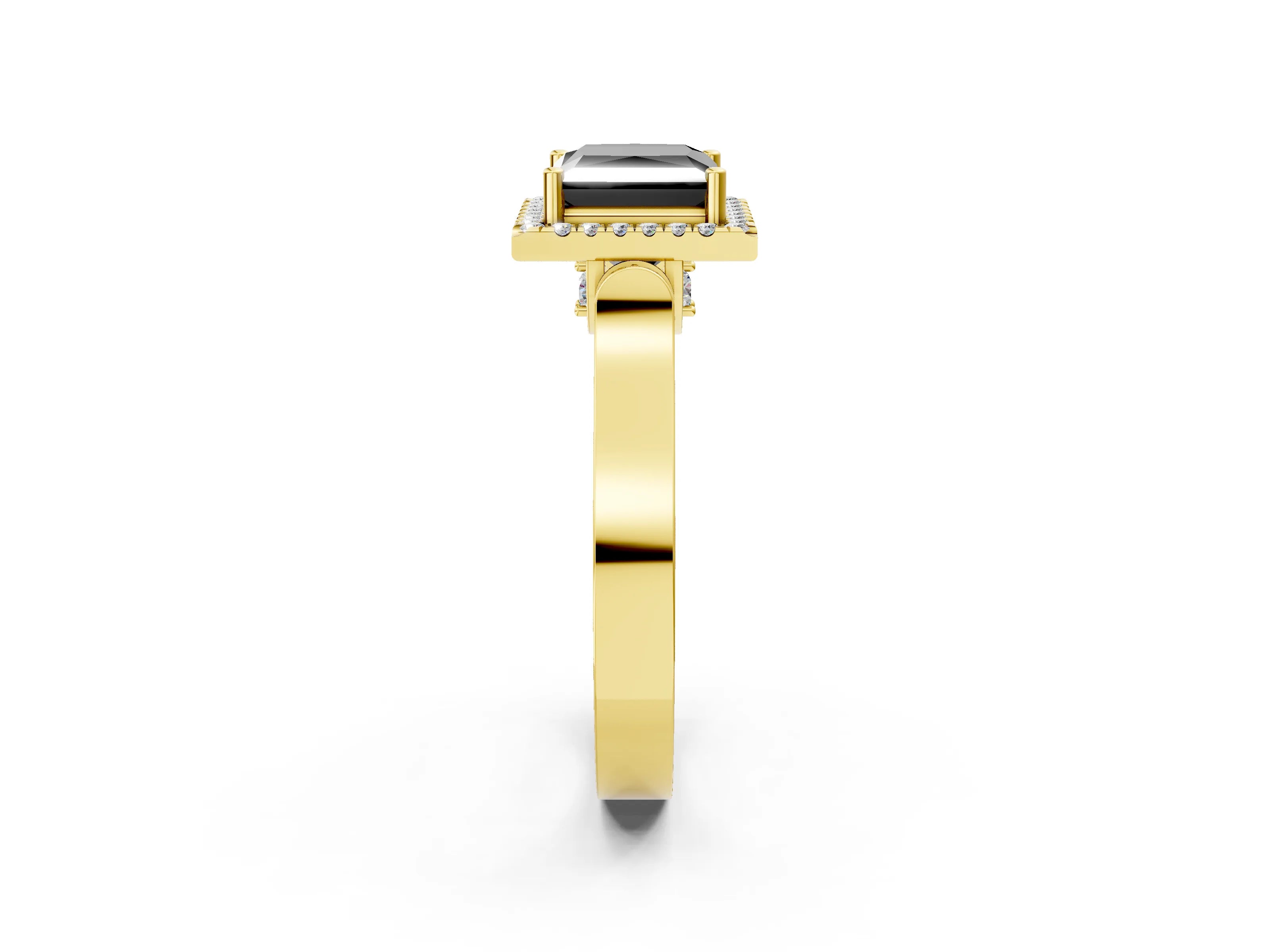 Yellow gold Fancy Black Princess Cut Halo Round Diamond Twist Band with Four-Prong Setting_2