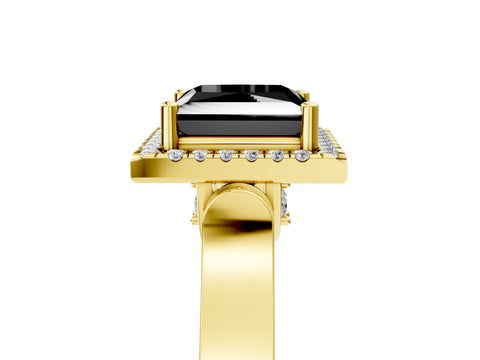Yellow gold Fancy Black Princess Cut Halo Round Diamond Twist Band with Four-Prong Setting_5