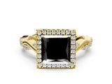 Yellow gold Fancy Black Princess Cut Halo Twist Band with Four-Prong Setting_12