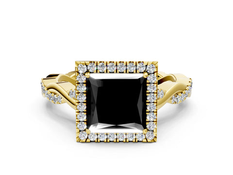 Yellow gold Fancy Black Princess Cut Halo Twist Band with Four-Prong Setting_12