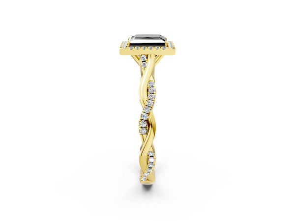 Yellow Gold Princess Cut Interwoven Twist Halo Engagement Ring Setting for Black Center