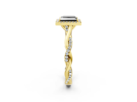 Yellow gold Fancy Black Princess Cut Halo Twist Band with Four-Prong Setting_14