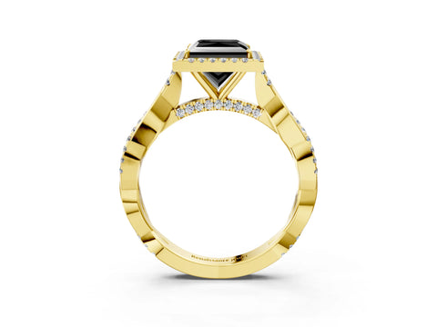 Yellow gold Fancy Black Princess Cut Halo Twist Band with Four-Prong Setting_15