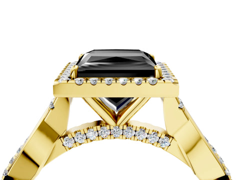 Yellow gold Fancy Black Princess Cut Halo Twist Band with Four-Prong Setting_16